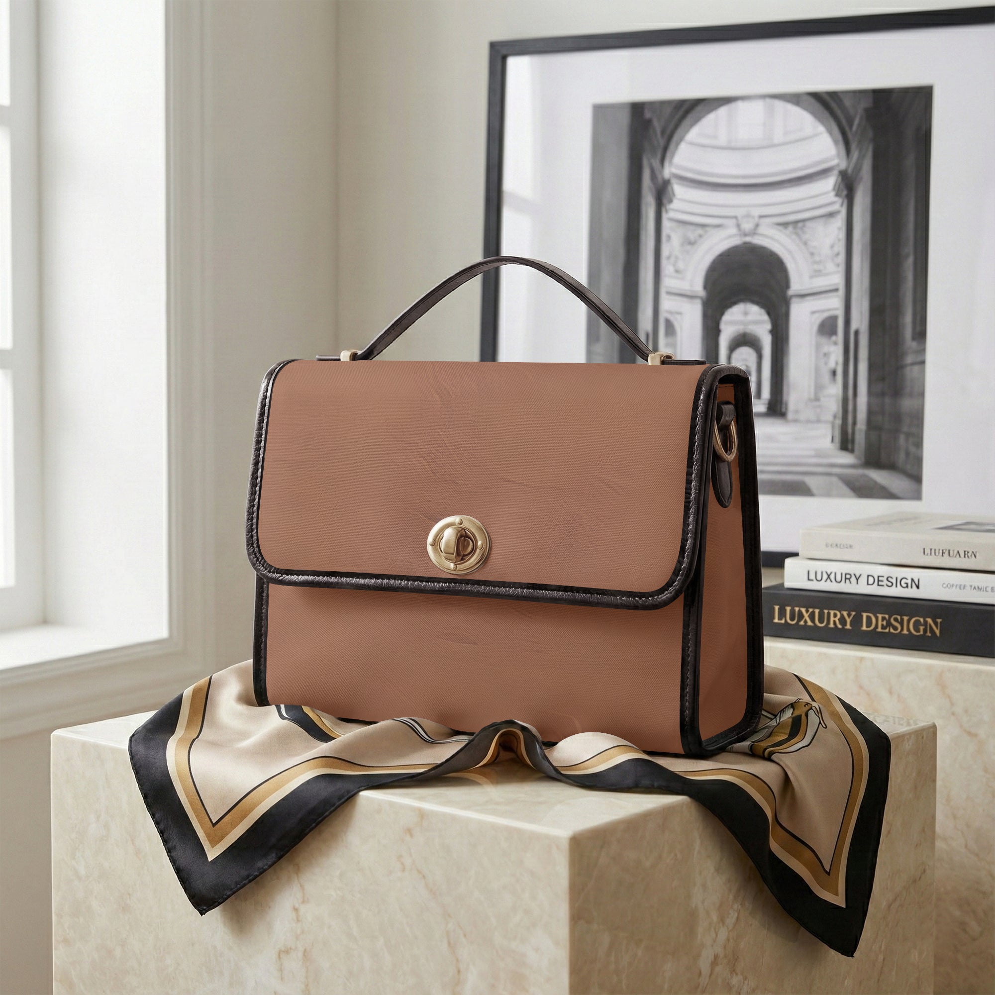 Choco Delight Classic Women's Canvas Satchel Crossbody Bag | Aura Regalia-AURA REGALIA 
