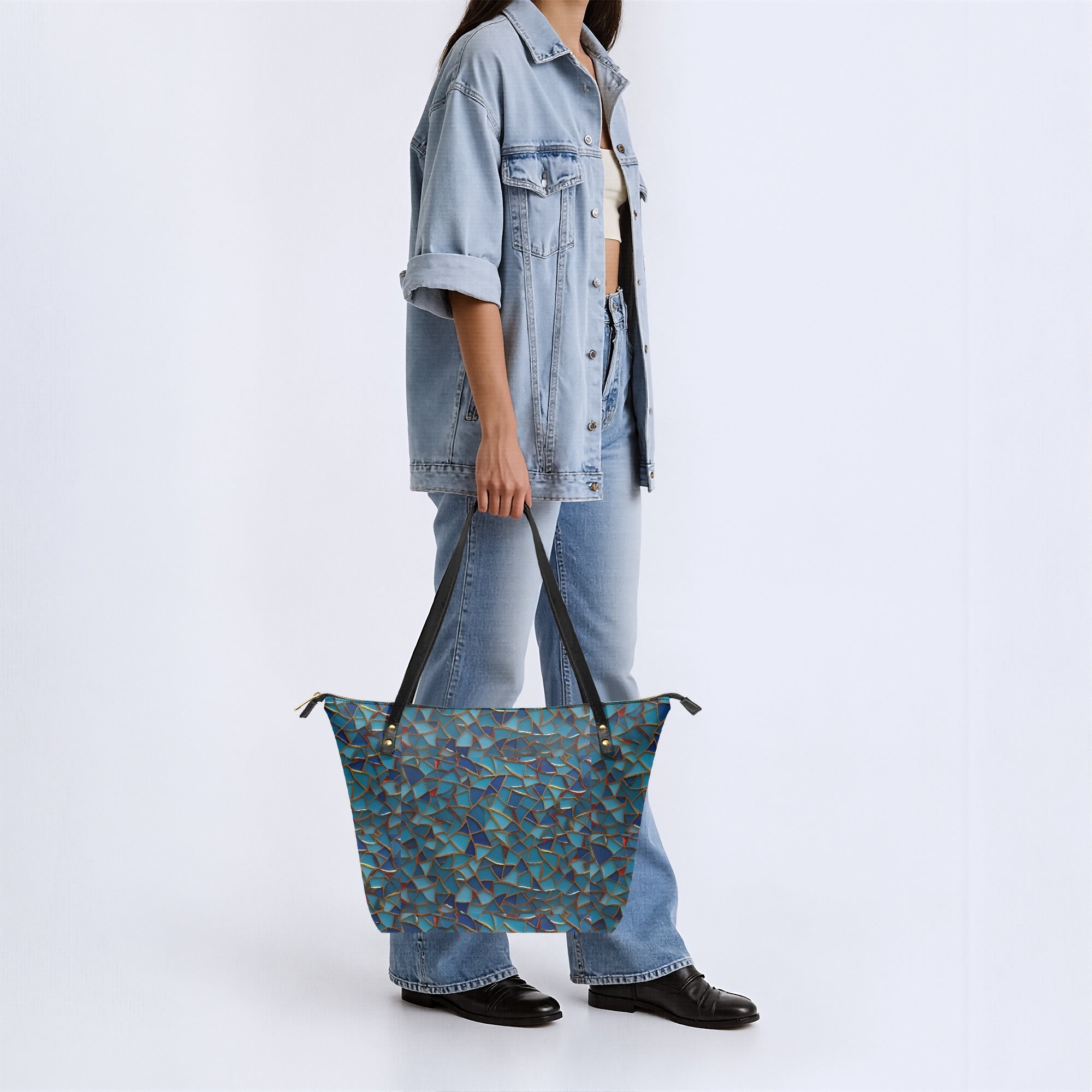 Stained Glass Roomy PU Tote Bag | Aura Regalia-AURA REGALIA 