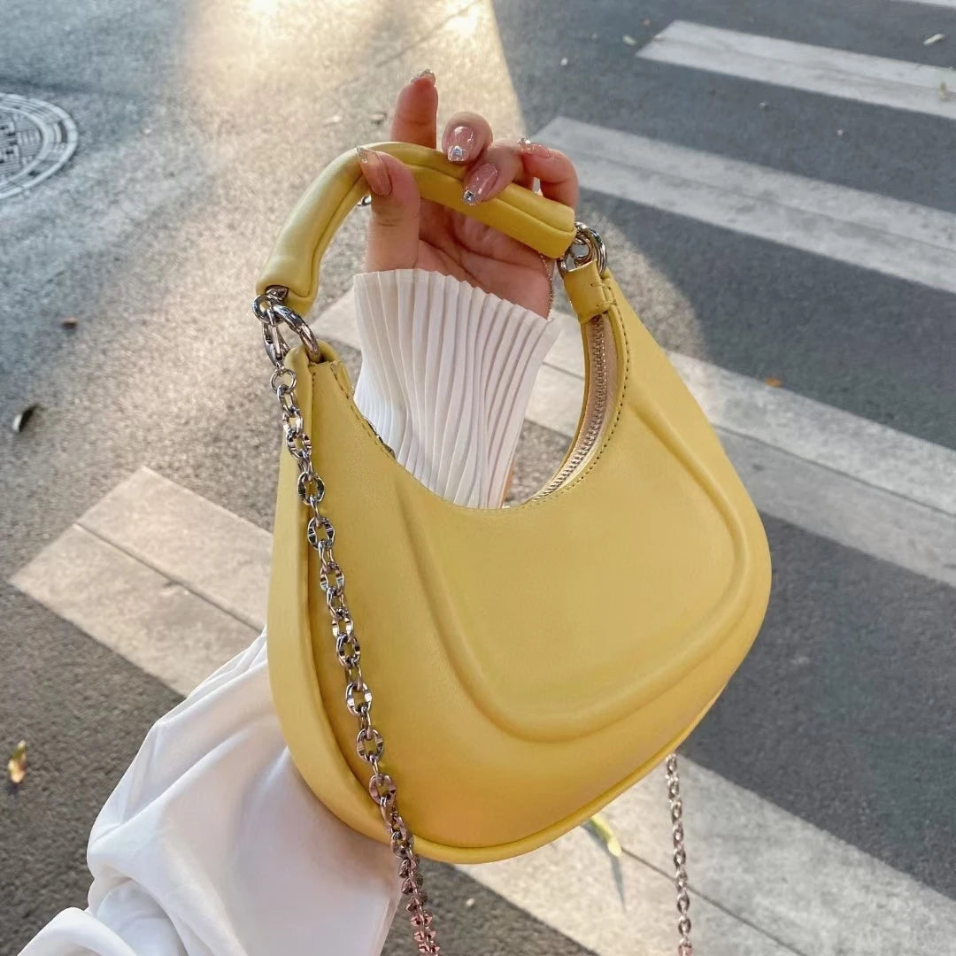 A Half Moon Women Underarm Shoulder Bag Metal Chain Branded  Crossbody Bags  Trend Clutch Handbag Purses