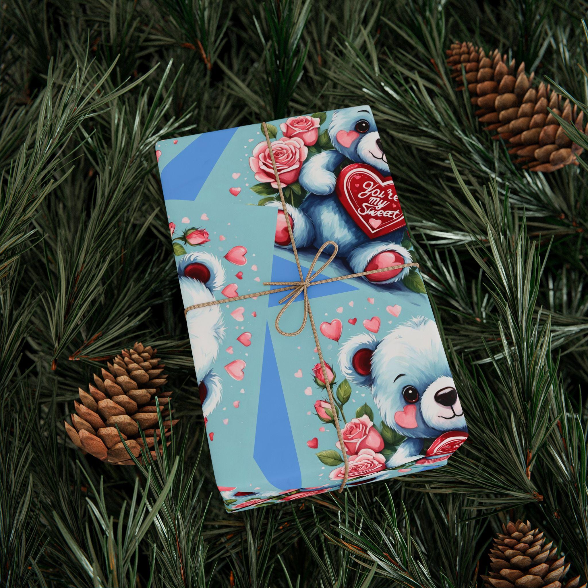Teddy Bear & Roses Wrapping Paper | Valentine's Day Gift Wrap
