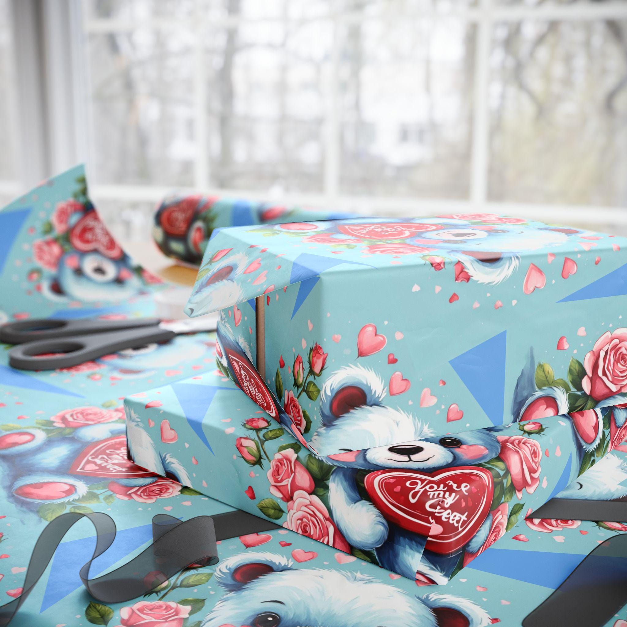 Teddy Bear & Roses Wrapping Paper | Valentine's Day Gift Wrap