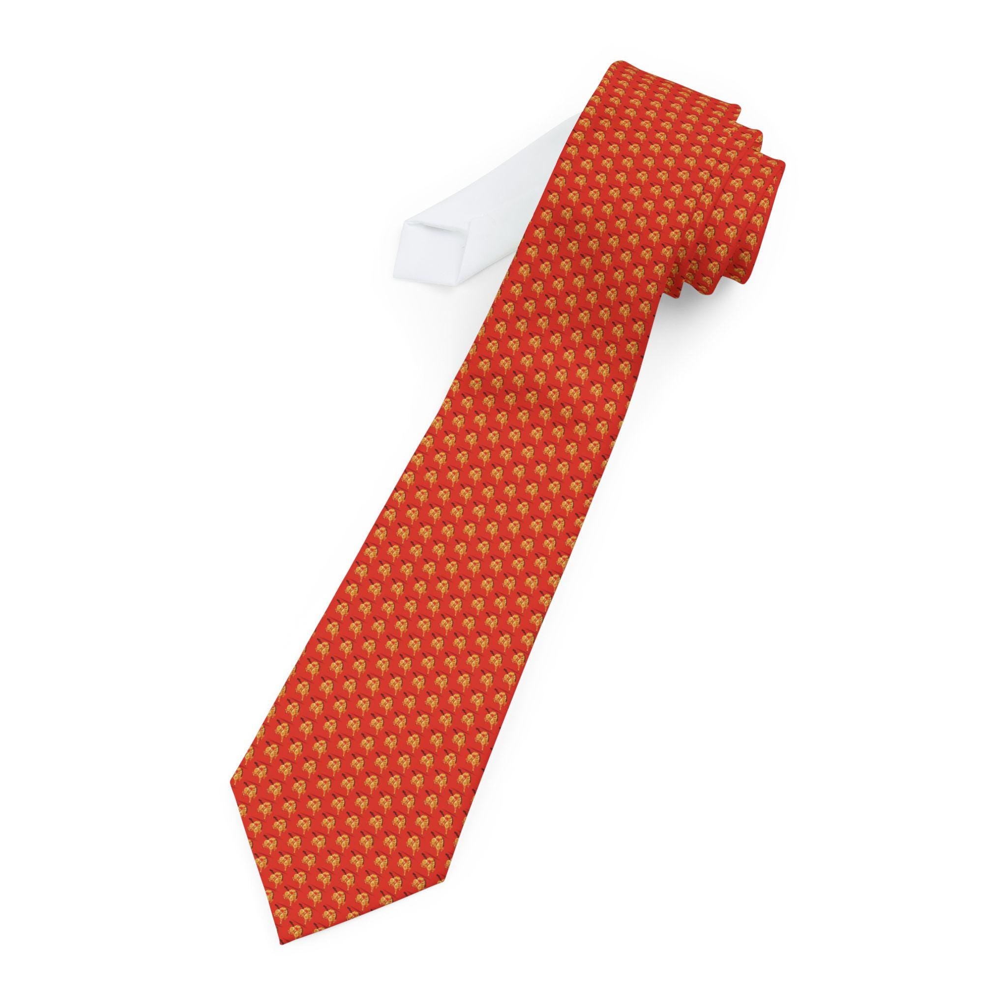 Small Golden Horse Pattern Necktie | Orange Background, ChineseMotif