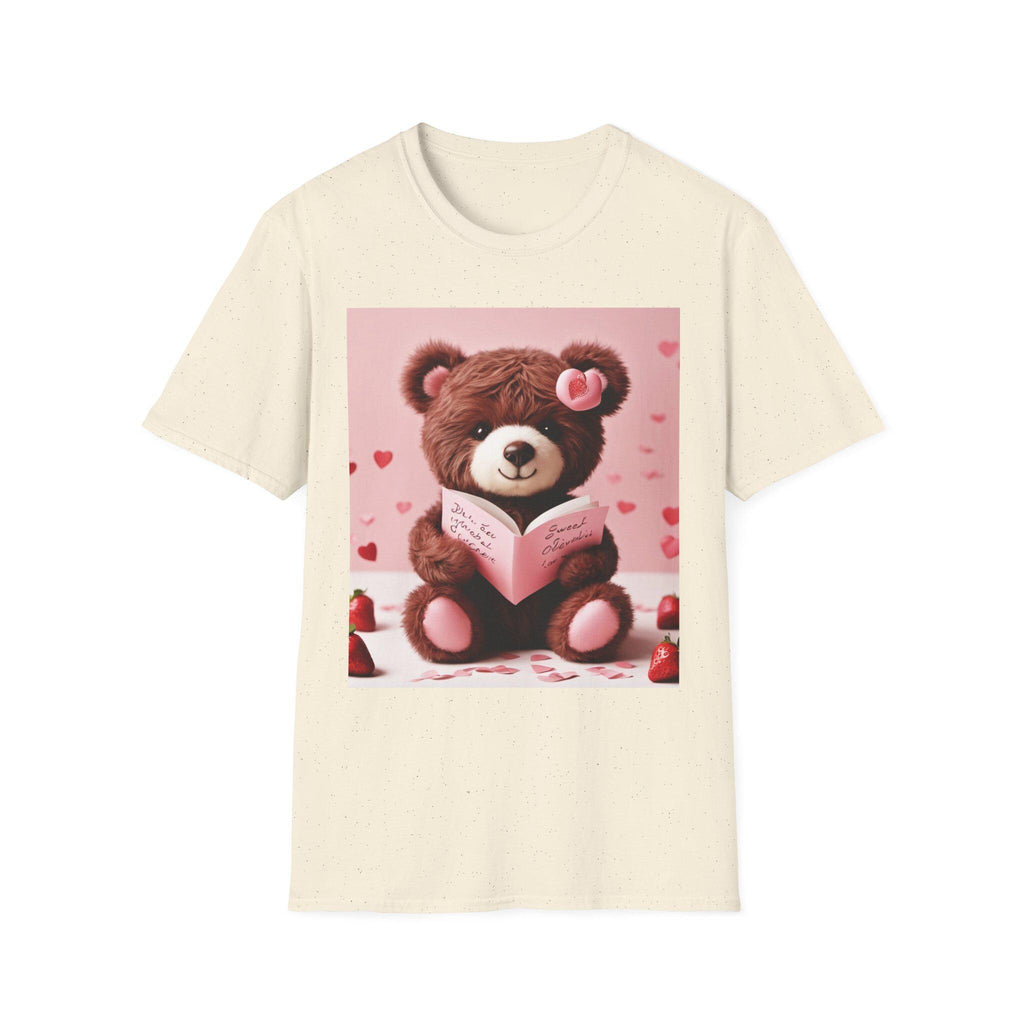Valentine Teddy Bear Reading T-Shirt | Heart Love Design