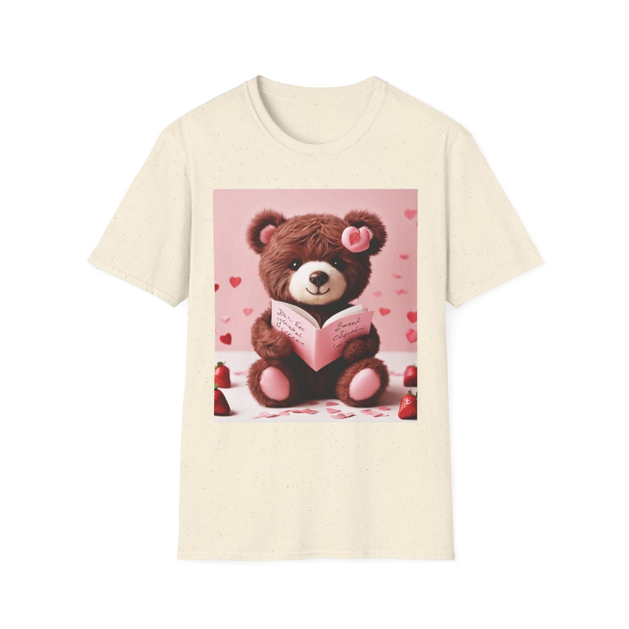 Valentine Teddy Bear Reading T-Shirt | Heart Love Design