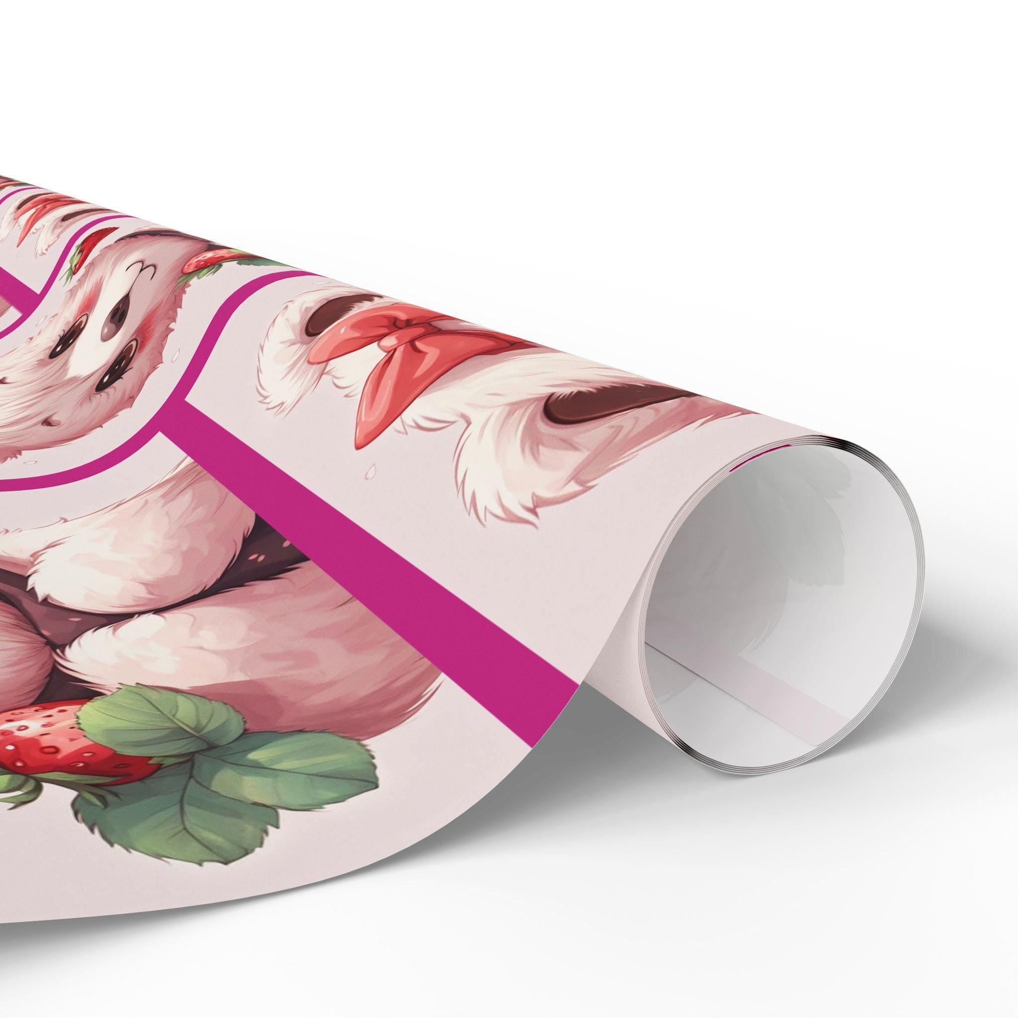 Strawberry Kitten Wrapping Paper | Nostalgic Cat Gift Wrap