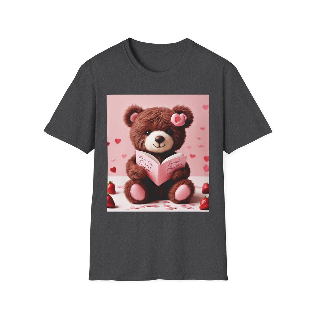 Valentine Teddy Bear Reading T-Shirt | Heart Love Design