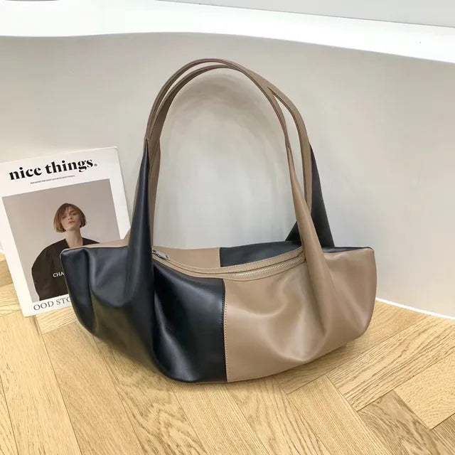 Checkerboard Market Women Underarn Shoulder Bag Vintage Dumpling Design Leather Tote Handbags Casual Phone Purses