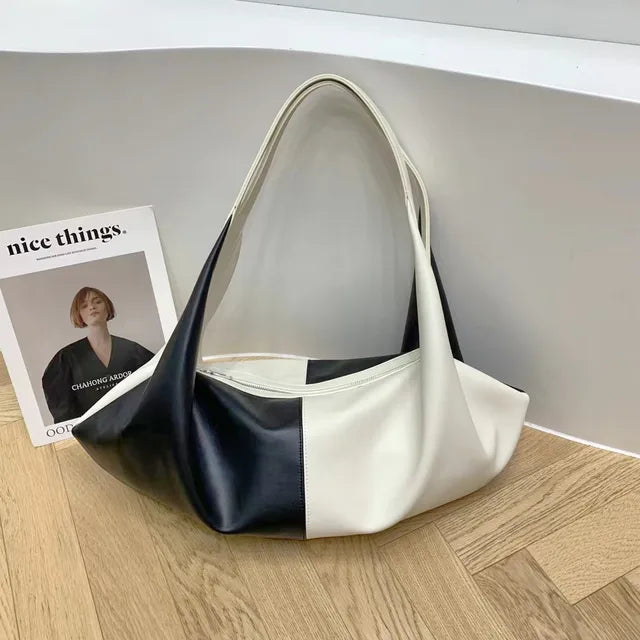 Checkerboard Market Women Underarn Shoulder Bag Vintage Dumpling Design Leather Tote Handbags Casual Phone Purses
