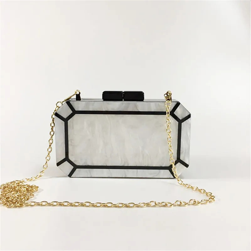 Solid Pearl White Mini Crossbody Bag Chain Clutch Purse