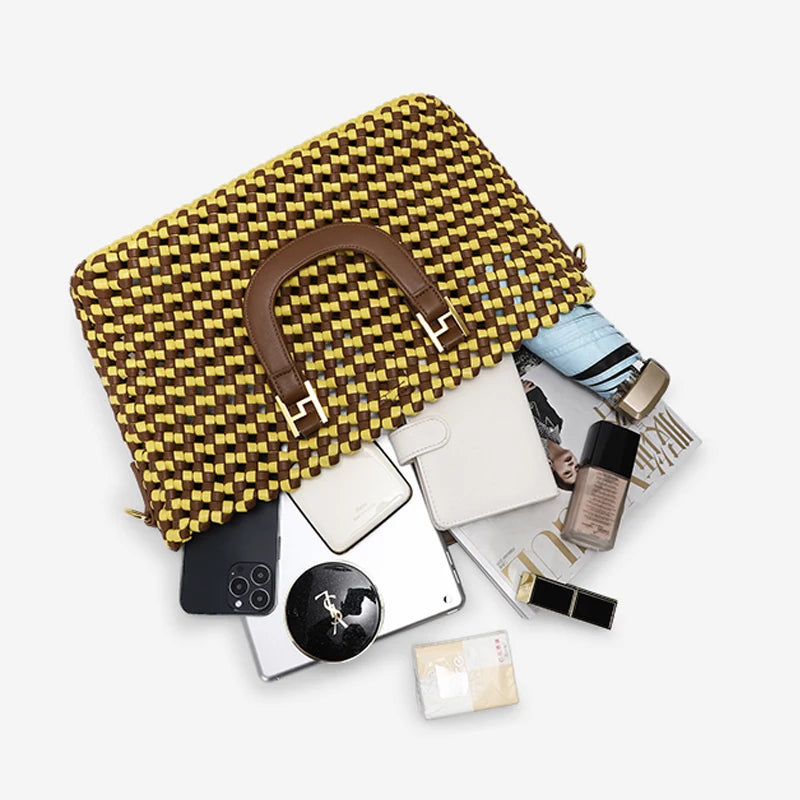 Soft Leather Woven Shoulder Bag Large-Capacity Fashion Tote Bag