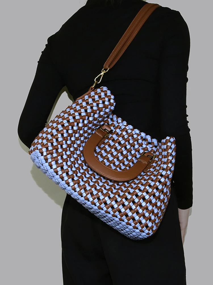 Soft Leather Woven Shoulder Bag Large-Capacity Fashion Tote Bag